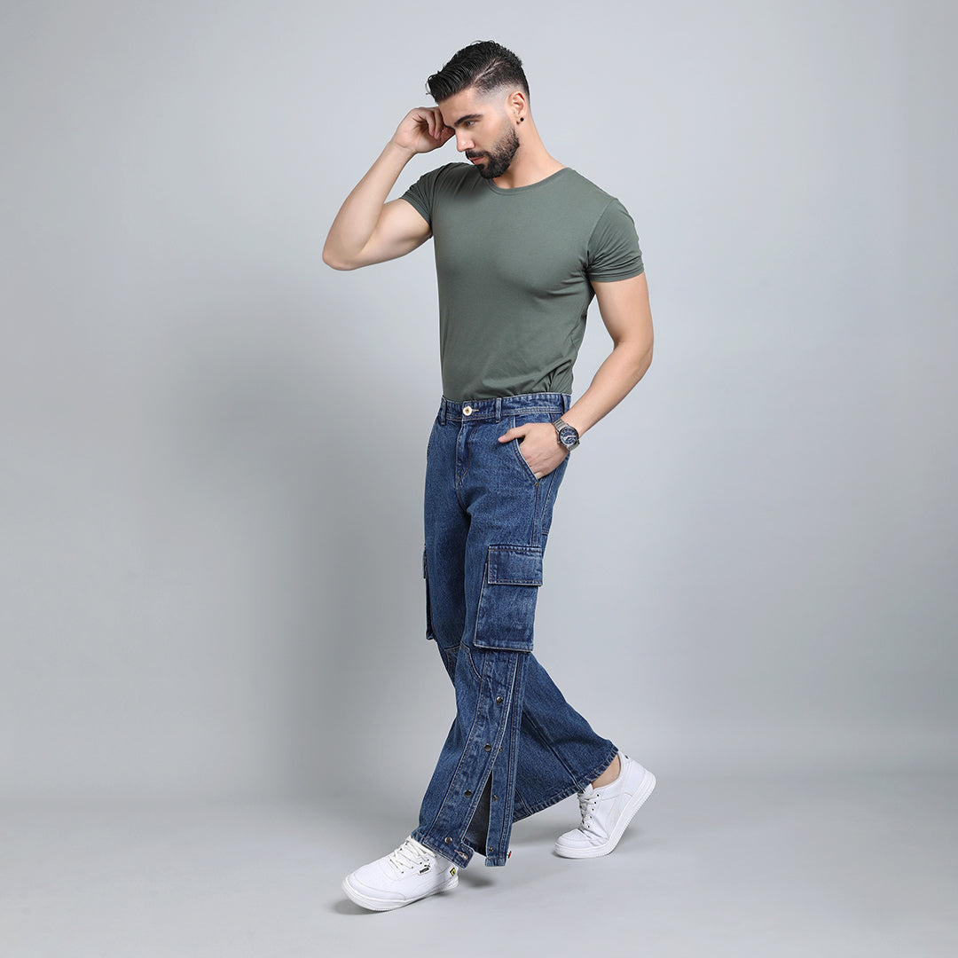 DARK BLUE BAGGY CARGO FIT JEANS 4789-1
